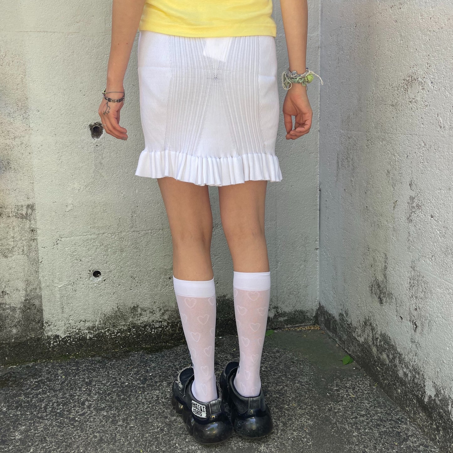 X Skirt / White / リブニットスカート