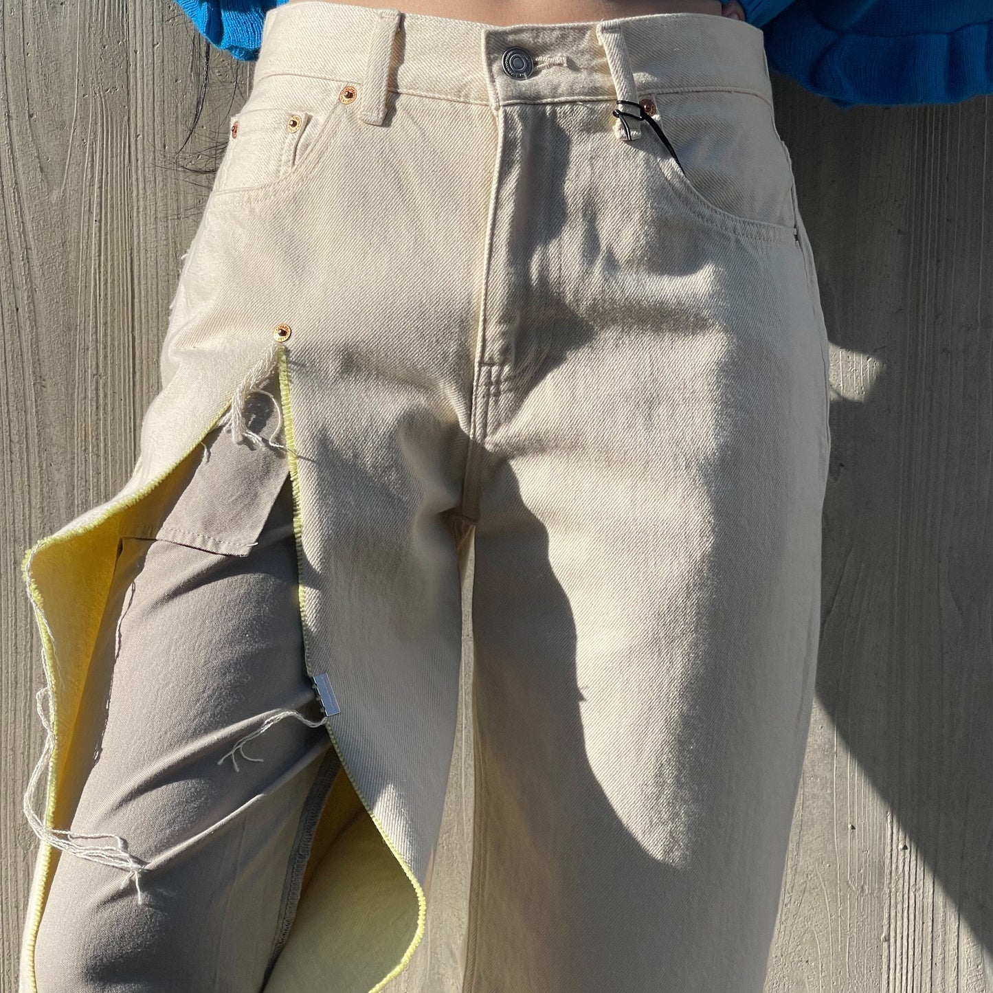 LAYERED RIPPED JEANS / LEMON / スリットジーンズ