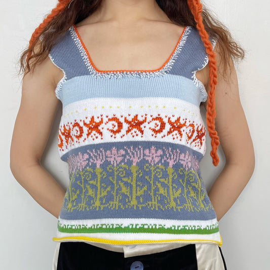 Lily snowy sky tank top / white × blue / ニットタンクトップ