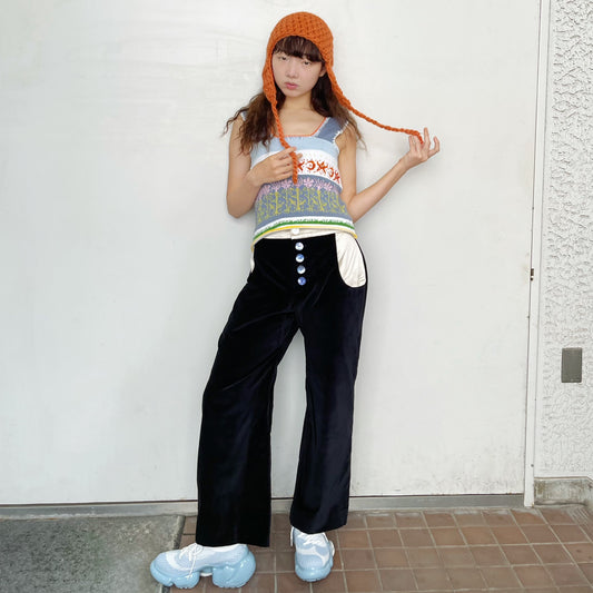 Lily snowy sky tank top / white × blue / ニットタンクトップ