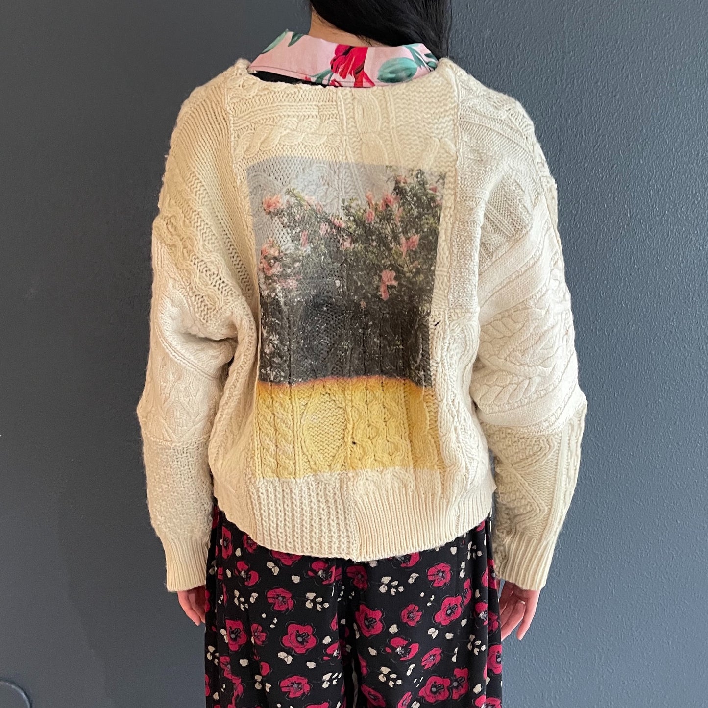 SWITCHING KNIT CARDIGAN / OFF WHITE / プリントフィッシャーマンニット