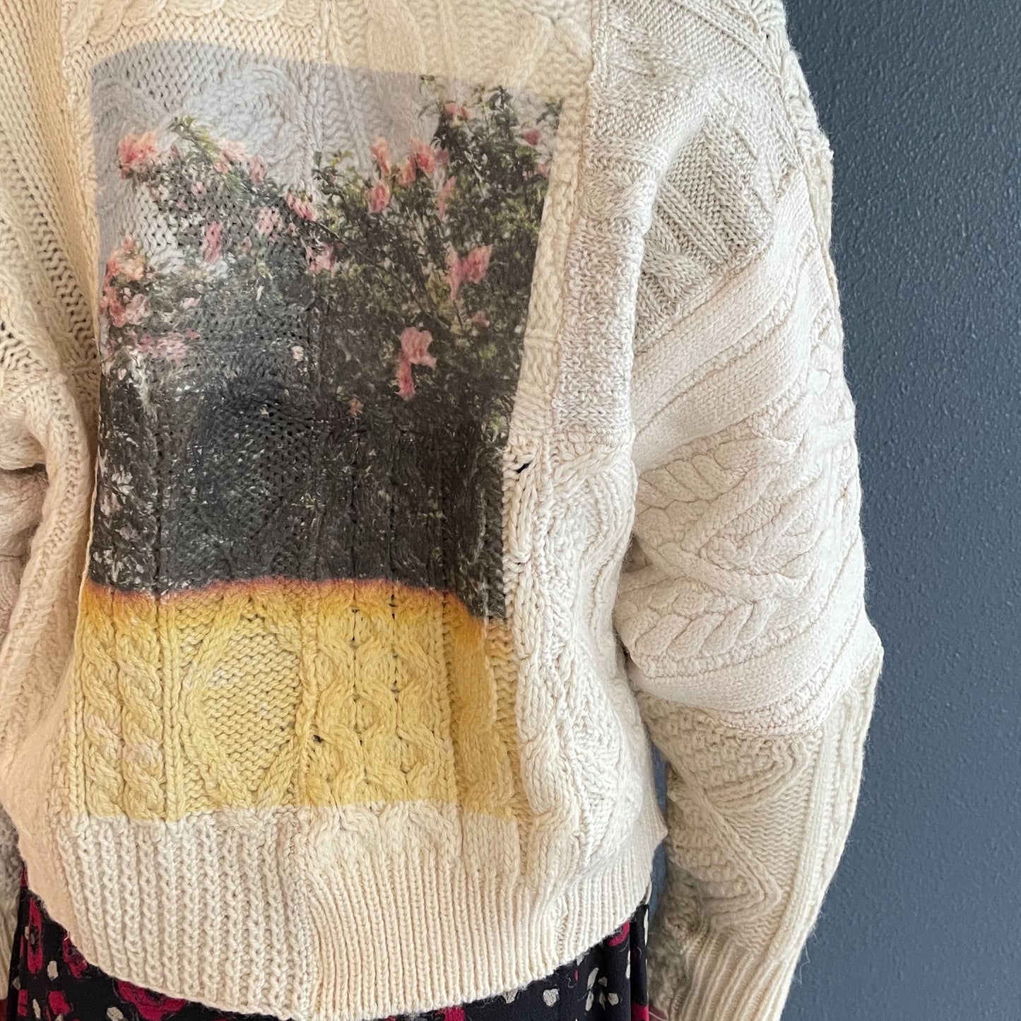 SWITCHING KNIT CARDIGAN / OFF WHITE / プリントフィッシャーマンニット