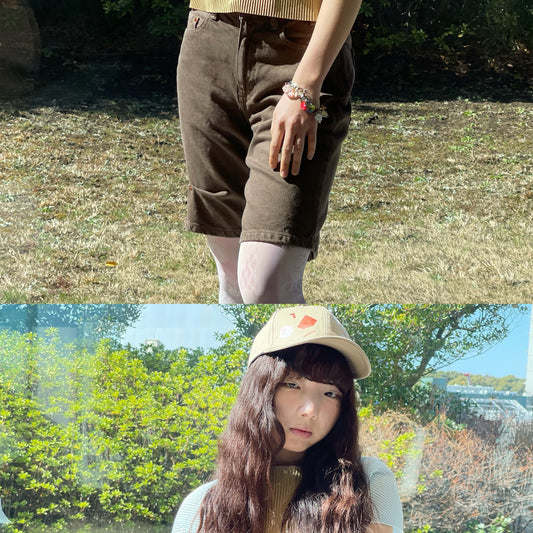 LOOSE ROLLED-UP HALF PANTS / BROWN / ルーズロールアップハーフパン