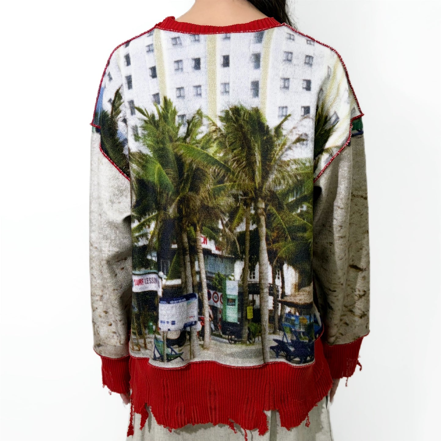 print sweat rib top / beach - red / プリントスウェットリブトップ