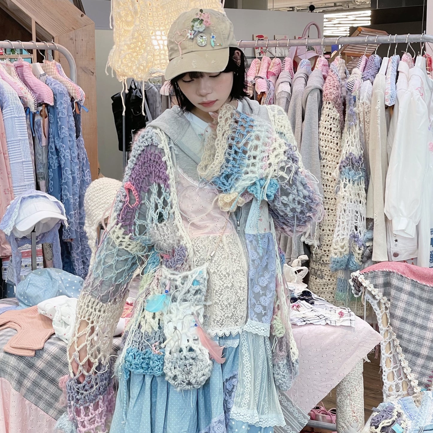 Broken cap / Beige / モチーフキャップ
