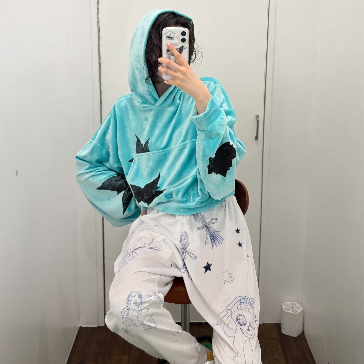 YUMMY VELOUR HOODIE / AQUA / ベロアフーディー