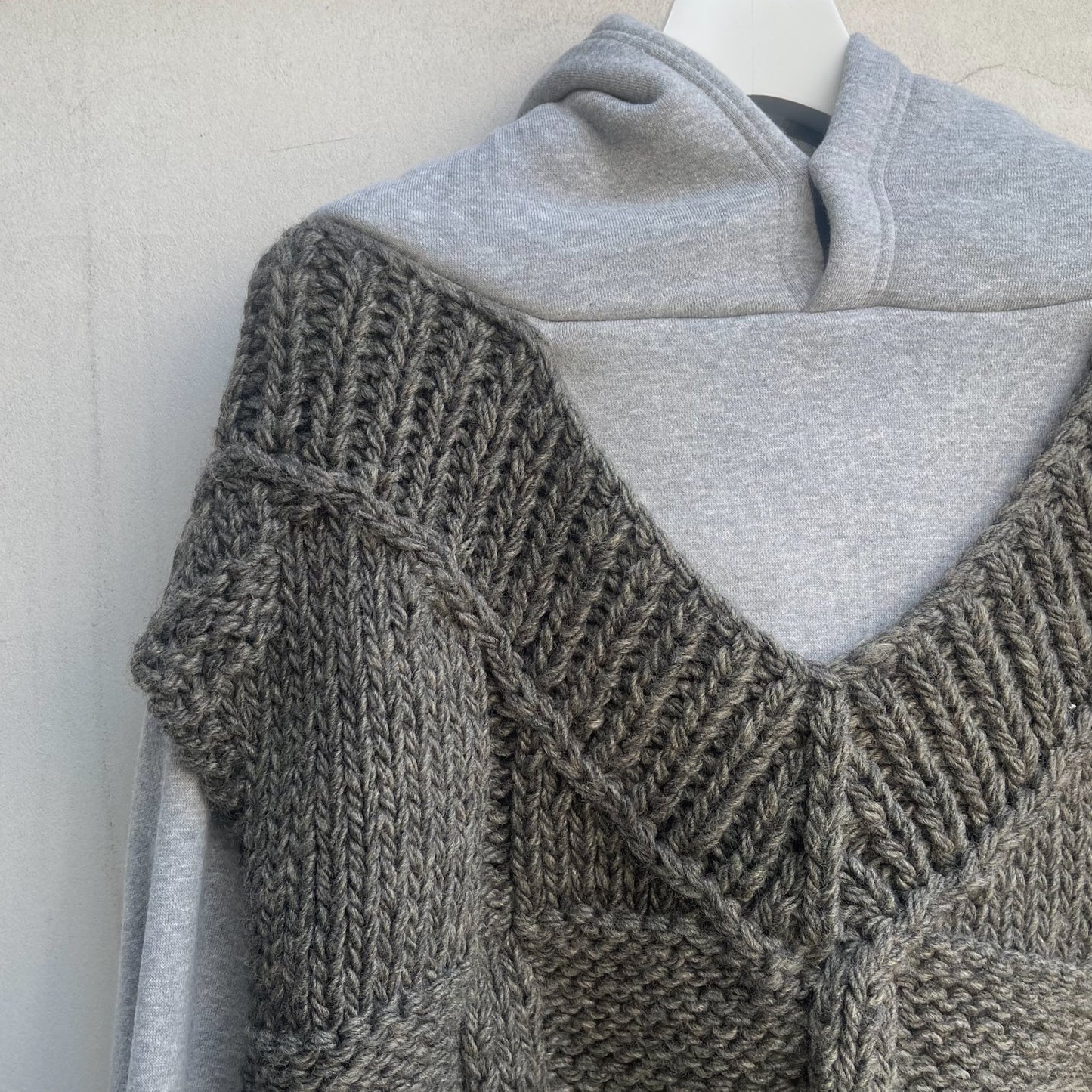 Uncle knit mix foodie / GRAY × BROWN / 裏毛ニットドッキングフーディー