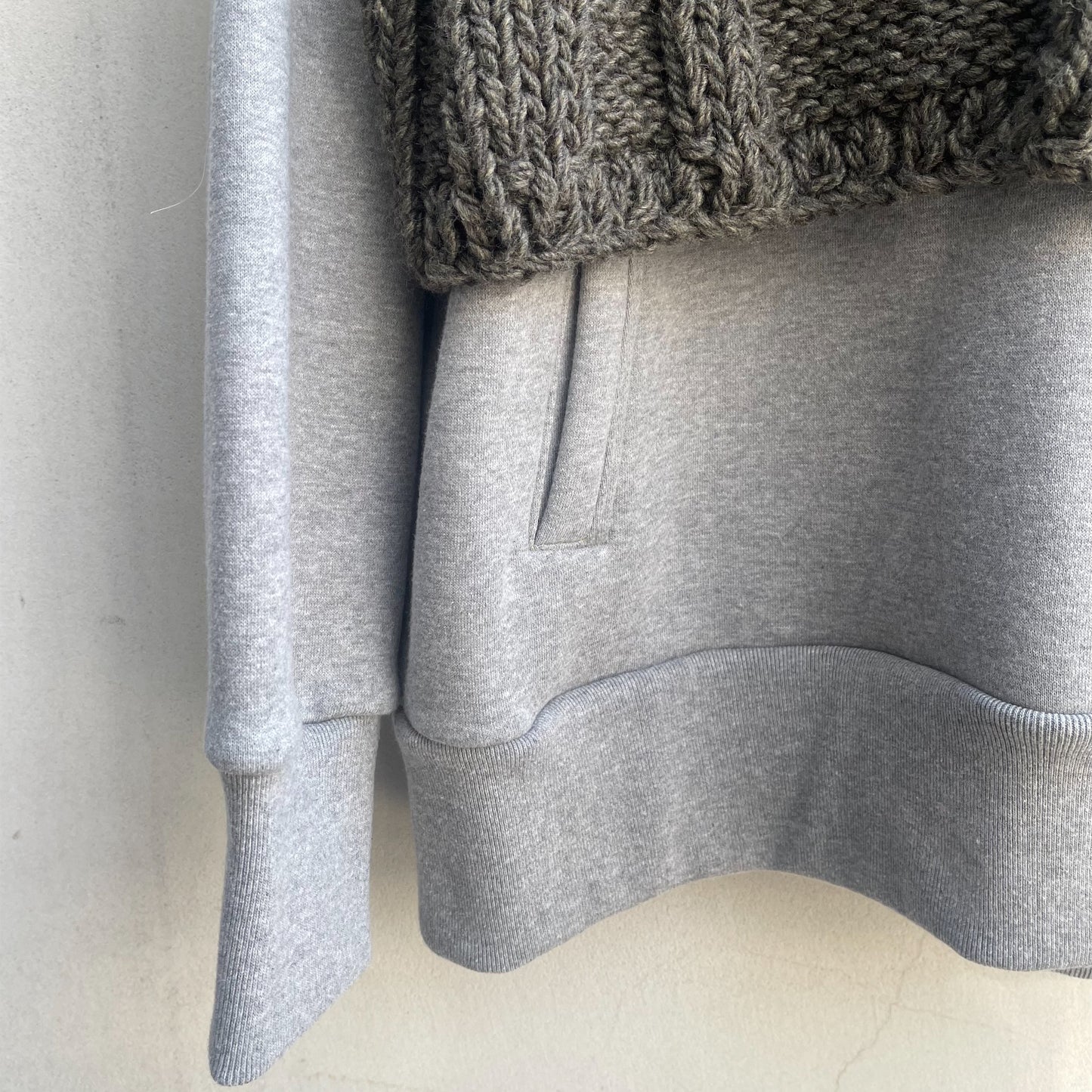 Uncle knit mix foodie / GRAY × BROWN / 裏毛ニットドッキングフーディー