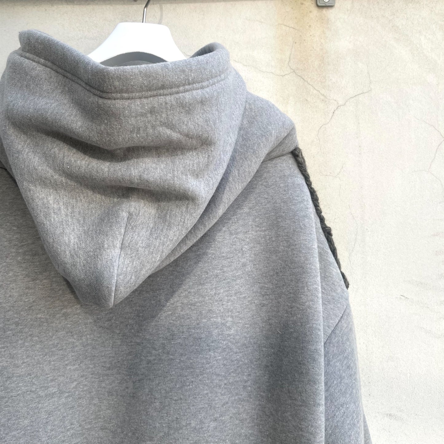 Uncle knit mix foodie / GRAY × BROWN / 裏毛ニットドッキングフーディー