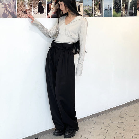 Wring wide pants / BLACK / ギャザーワイドパンツ