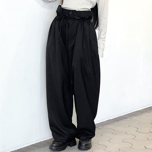 Wring wide pants / BLACK / ギャザーワイドパンツ