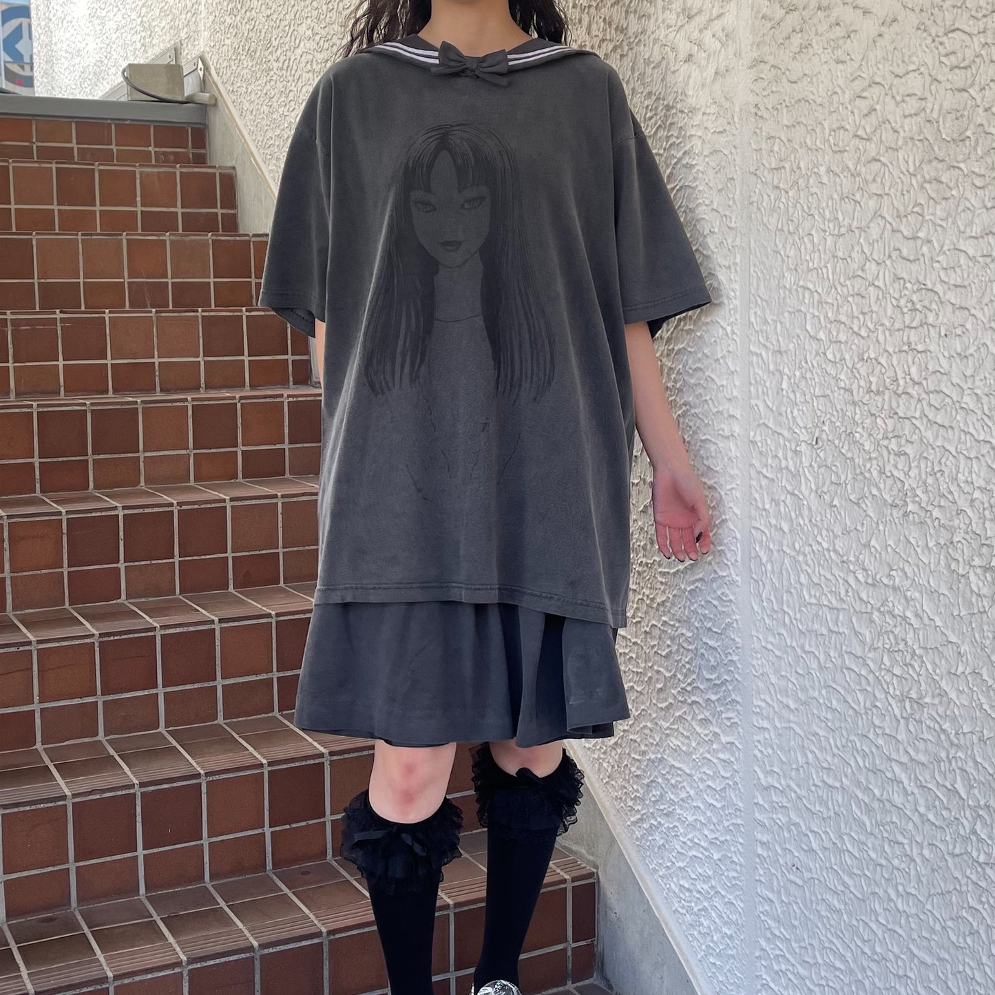 TOMIE WASHED PLEASTS SKIRT / BLACK / 伊藤潤二『富江』コラボレーション