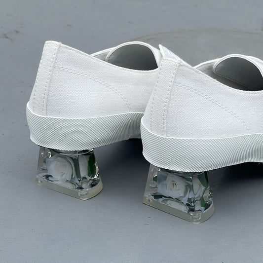 SLIP ON HEELS / WHITE / フラワーヒールスリッポン