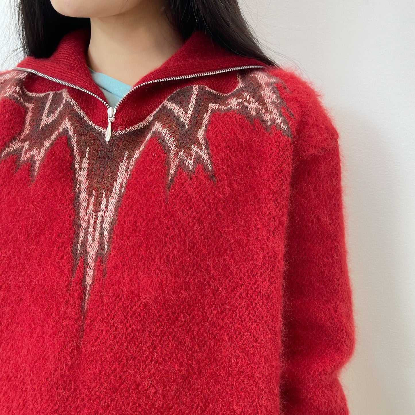 star neck jacquard sweater / red / スターネックジャガードセーター