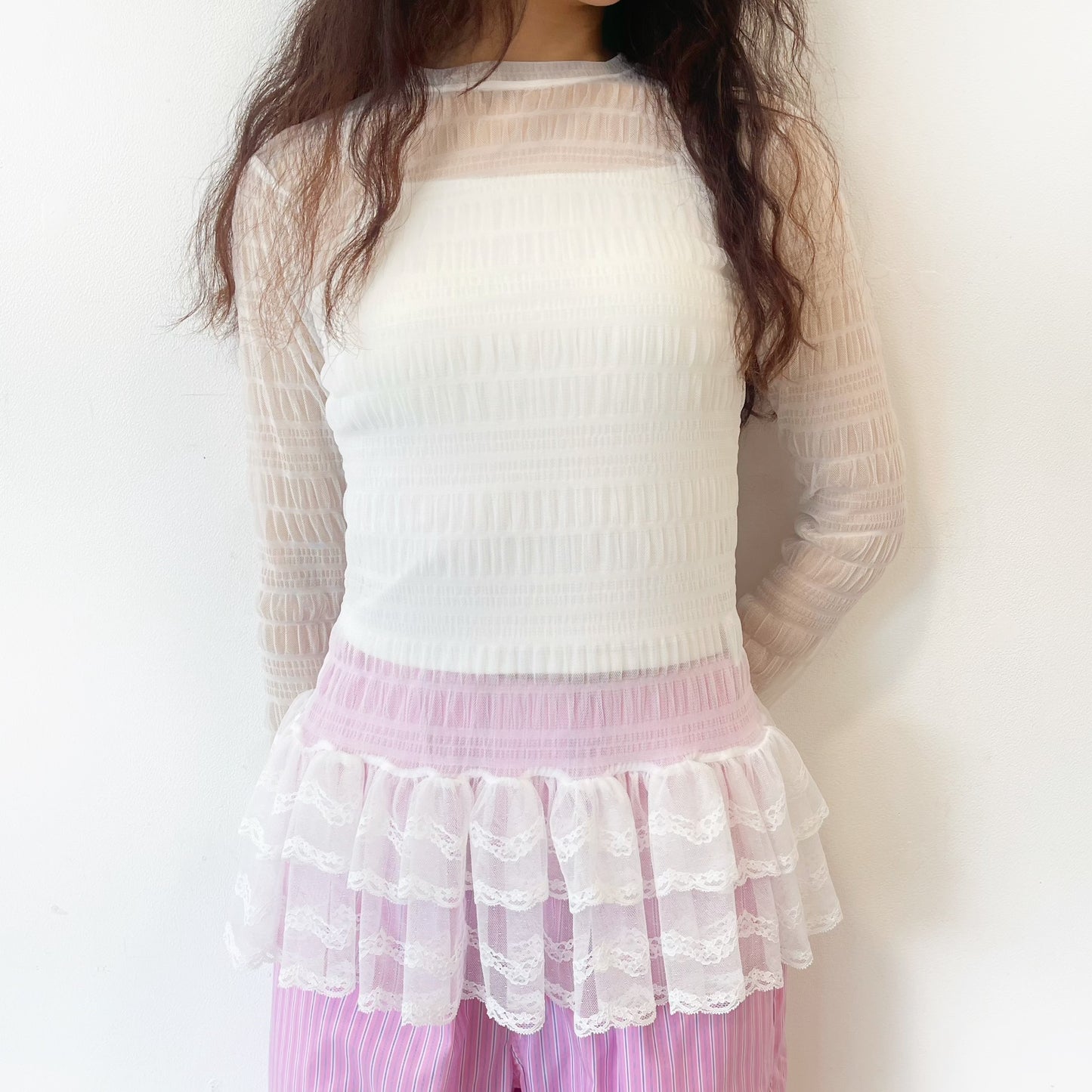 Lace tulle Tee / White / レースチュールトップ