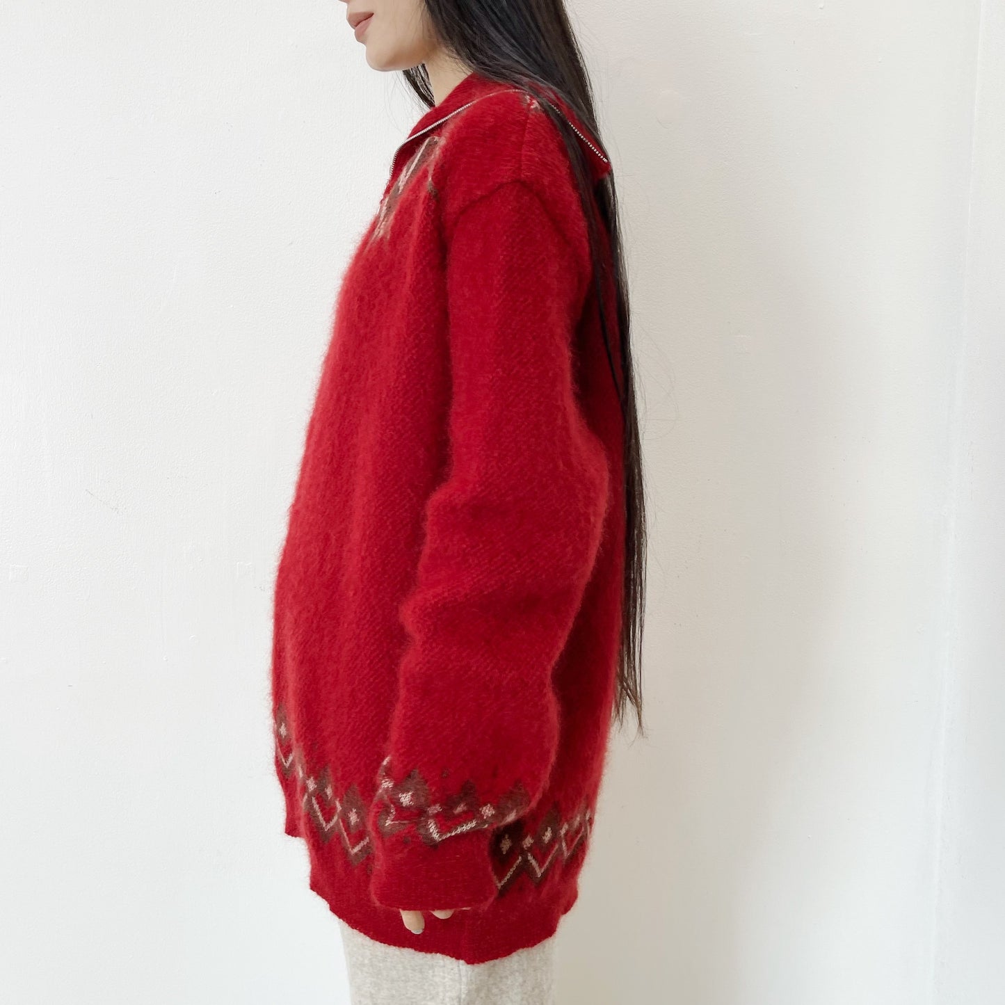 star neck jacquard sweater / red / スターネックジャガードセーター