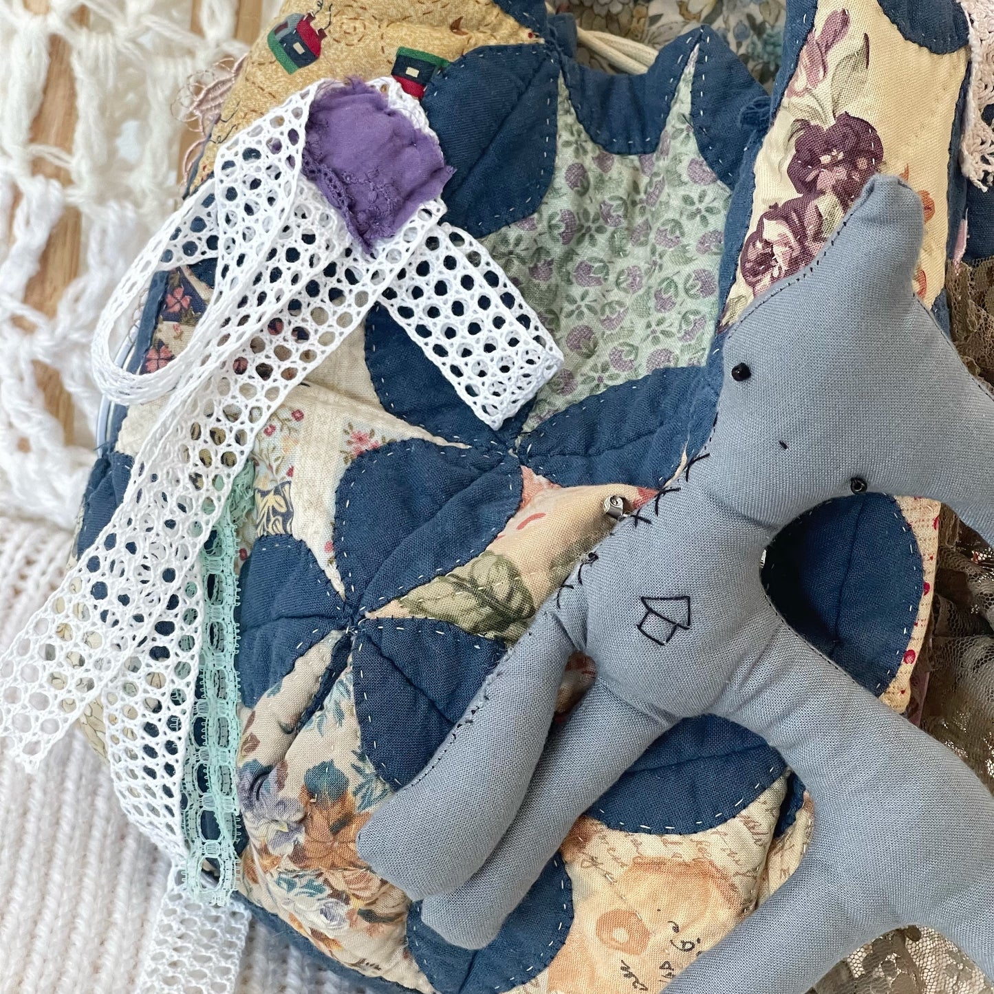 Patch work Bag+ / Blue / パッチワークポーチバッグ