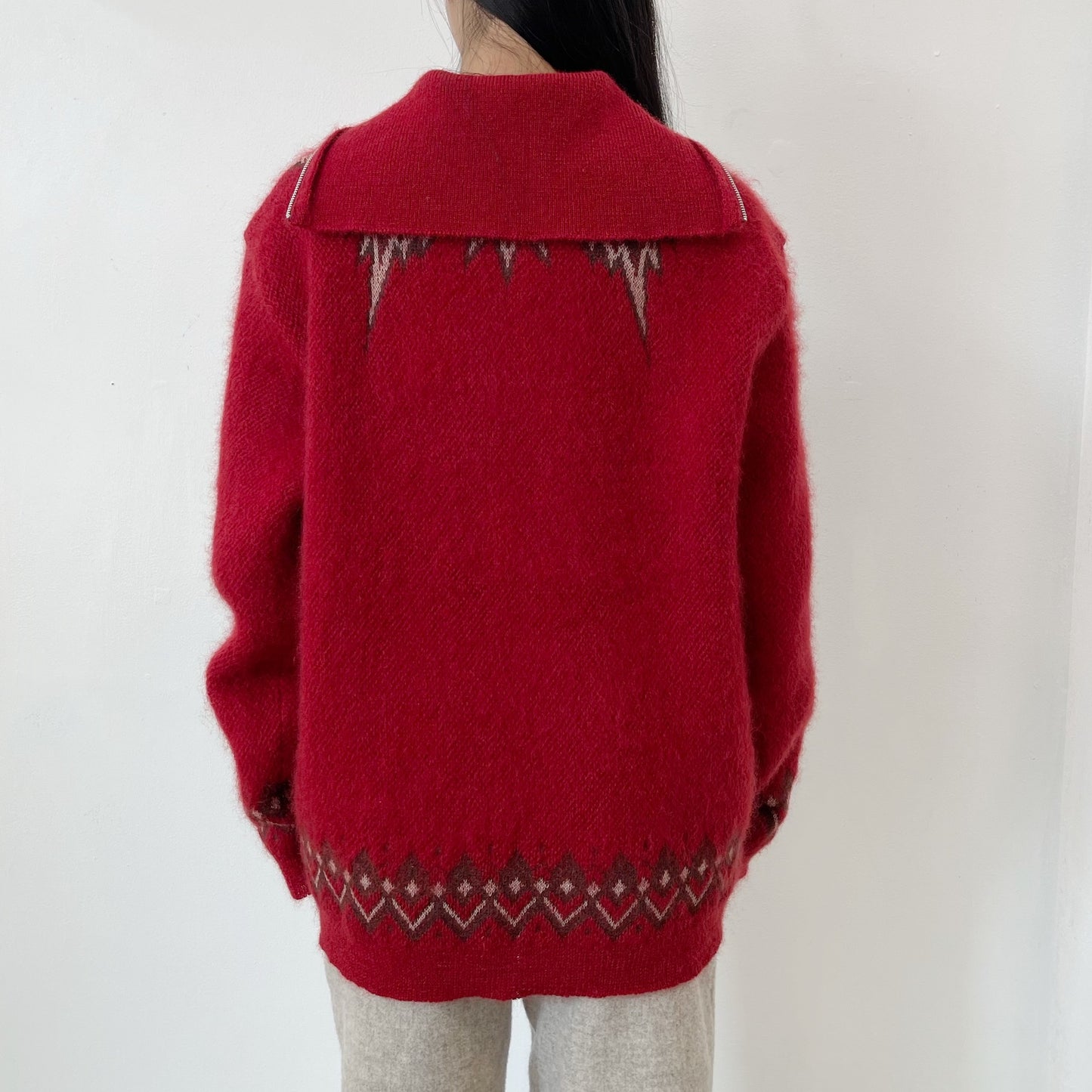 star neck jacquard sweater / red / スターネックジャガードセーター