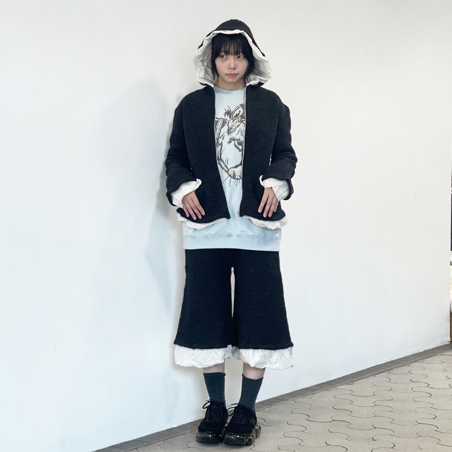 fulling hoody / charcoal gray / 縮絨ニットフーディー