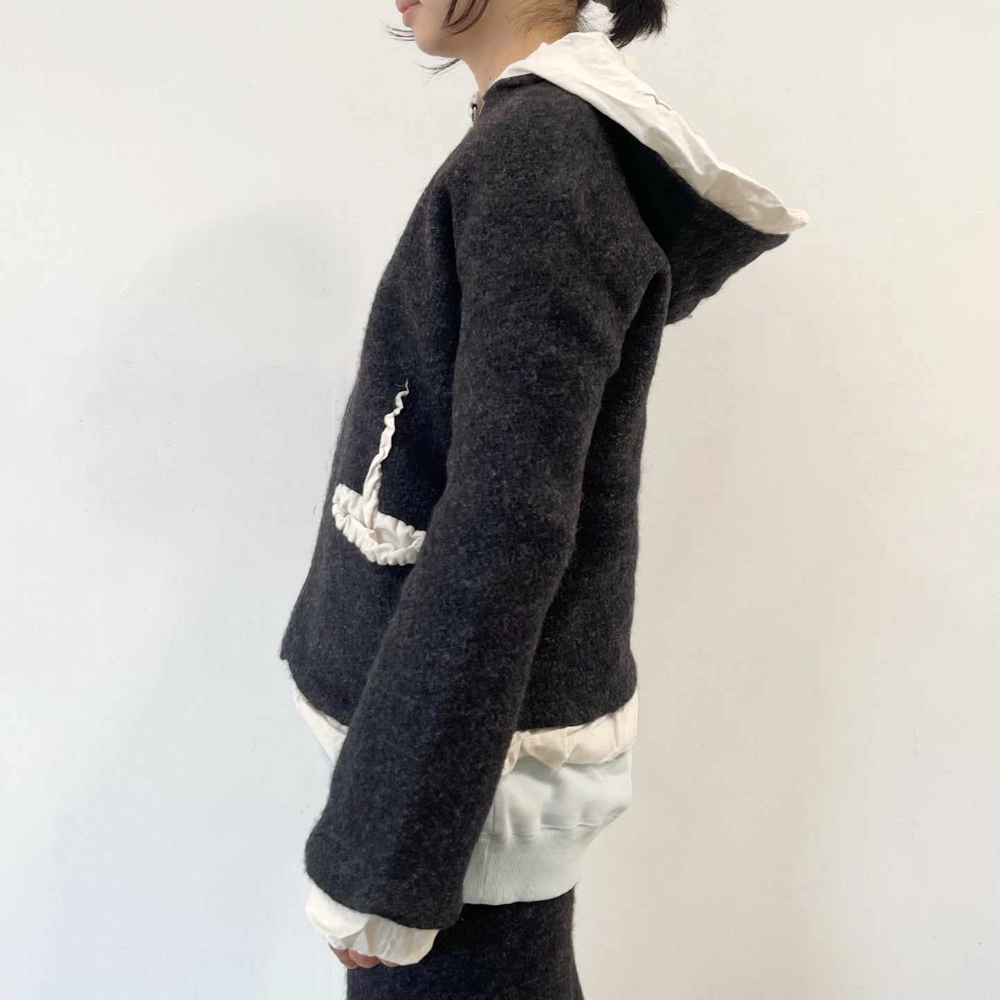 fulling hoody / charcoal gray / 縮絨ニットフーディー