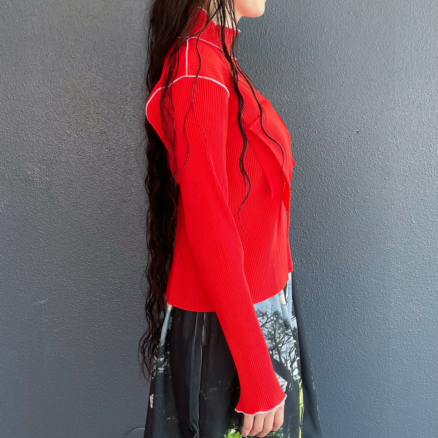 TODO WAVE LONG SLEEVE TOP*HIGH NECK TYPE / RED / ウェーブロングスリーブトップ