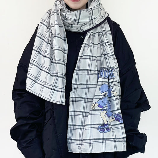 PIGGY PRINT MUFFLER / GRAY / グラフィックプリントマフラー