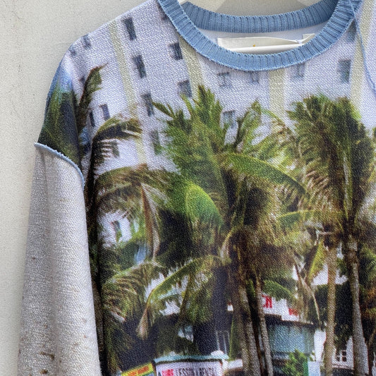 print sweat rib top / beach - blue / プリントスウェットリブトップ
