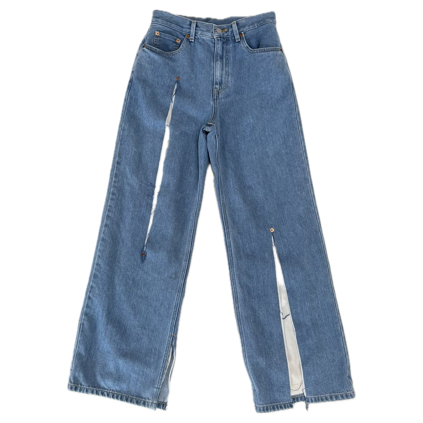 LAYERED RIPPED JEANS / LIGHT BLUE / スリットジーンズ