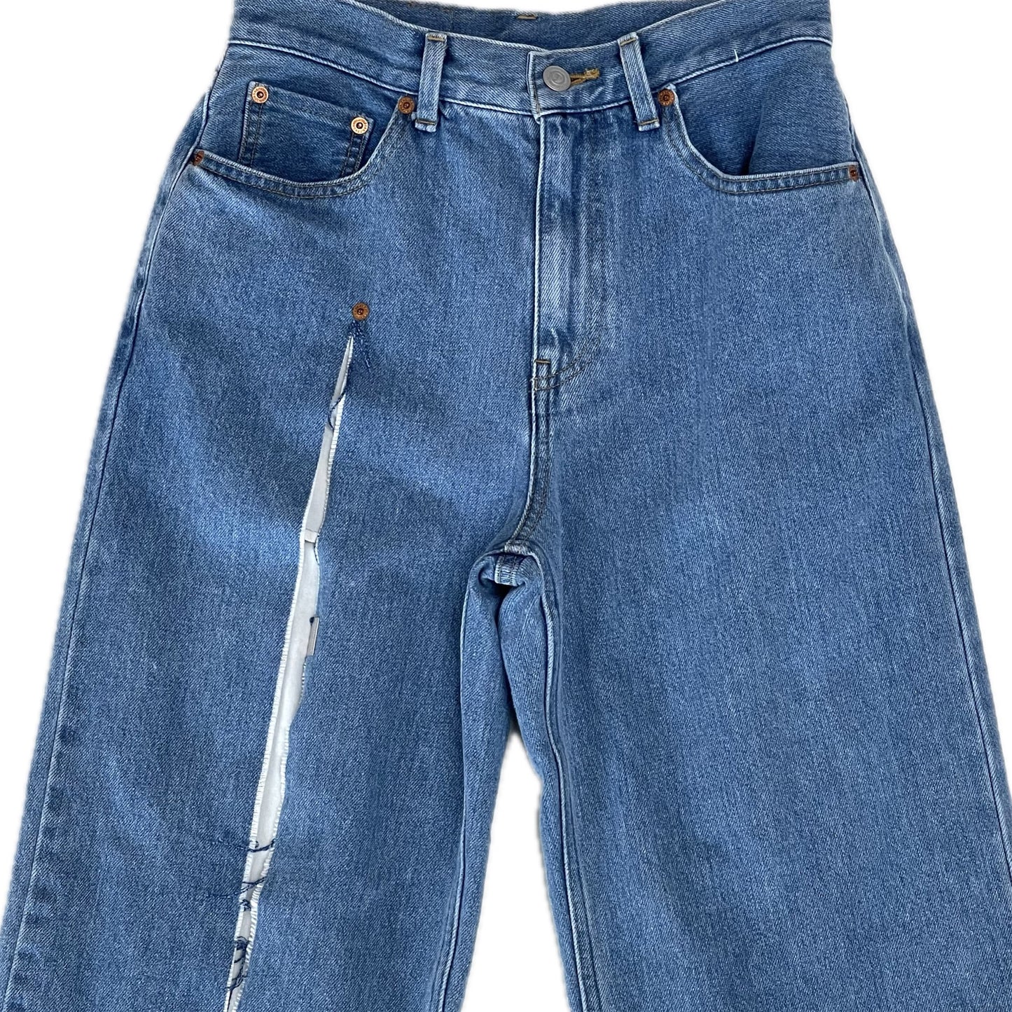 LAYERED RIPPED JEANS / LIGHT BLUE / スリットジーンズ