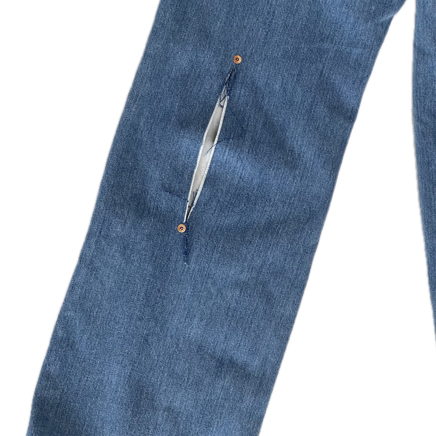 LAYERED RIPPED JEANS / LIGHT BLUE / スリットジーンズ