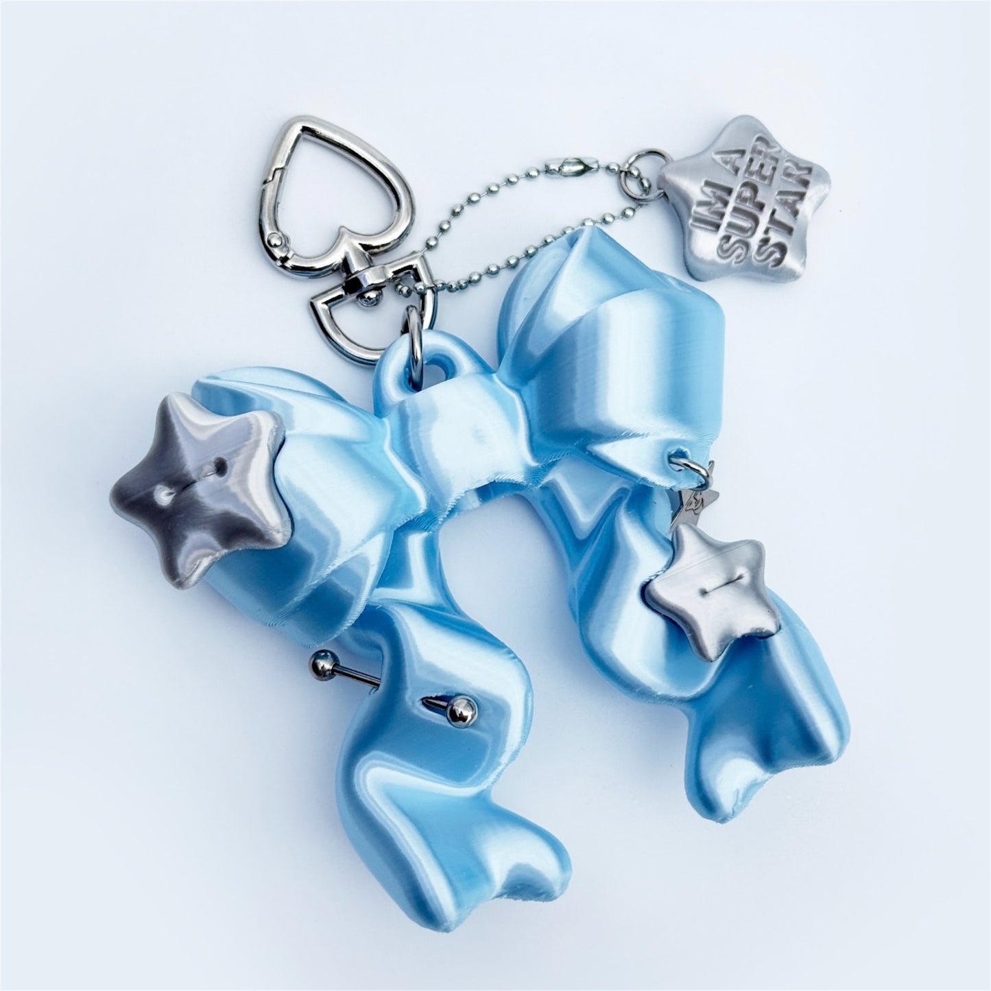 【SHEEP LIMITED】STAR RIBBON BALM KEYCHAIN star with text charm version / SKY BLUE + SILVER / リボンリップバームキーチェーン
