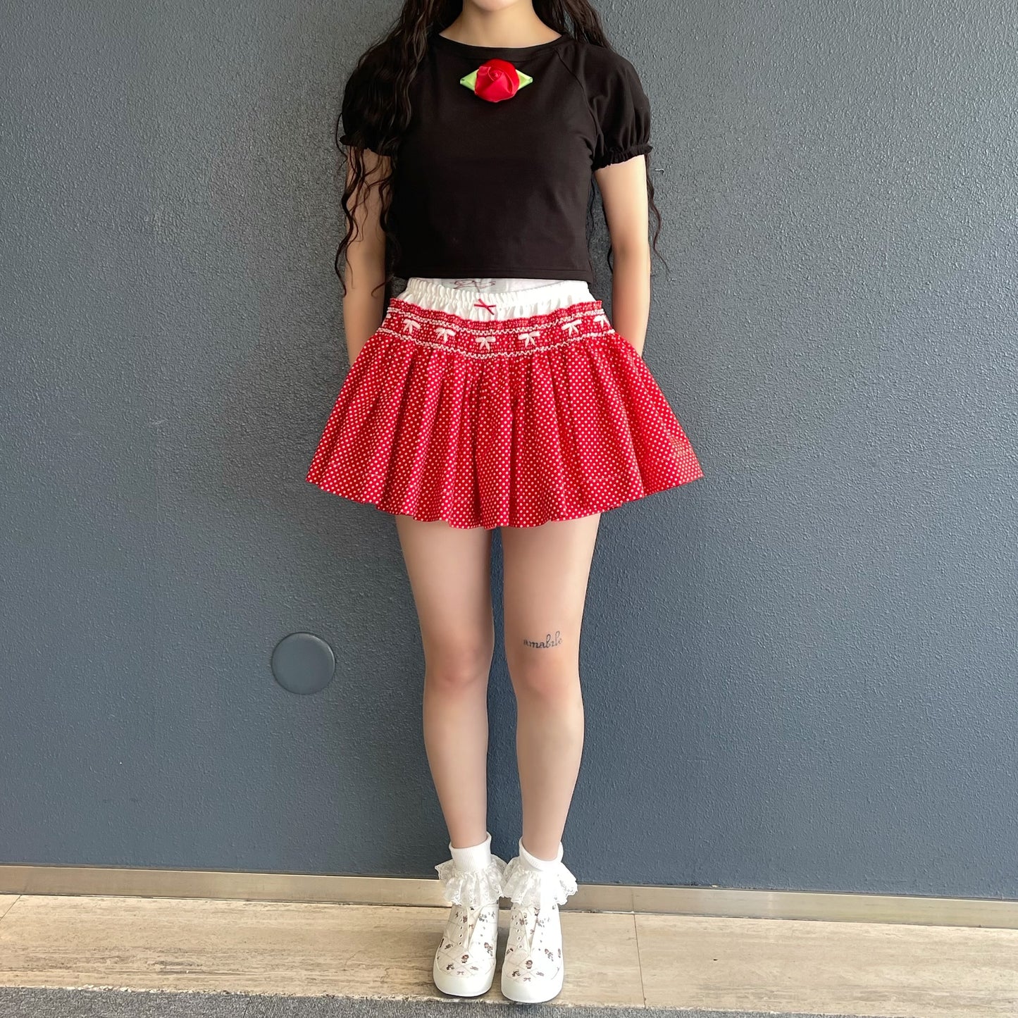 Briefs embroidery skort / Red / スモッキングスコート