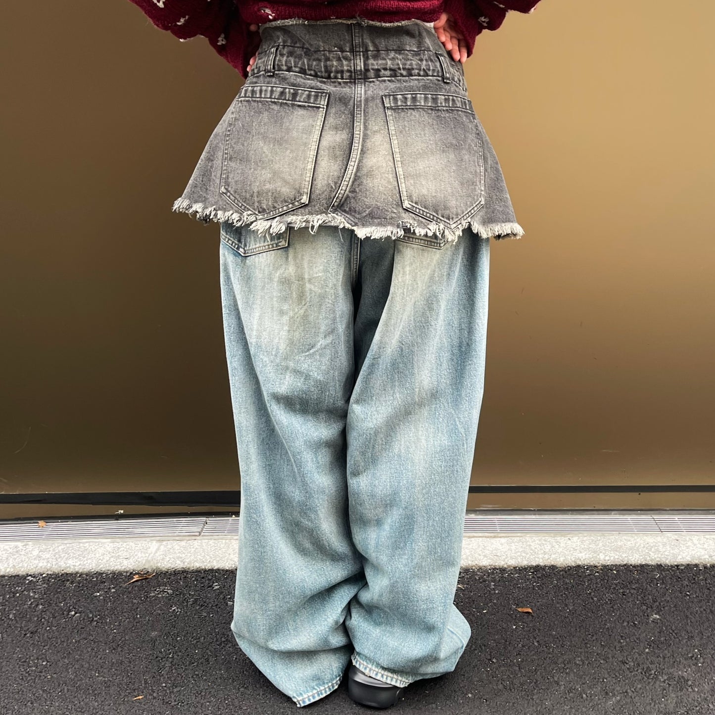 MINI CUT OFF DENIM SKIRT / BLACK / ショートデニムスカート