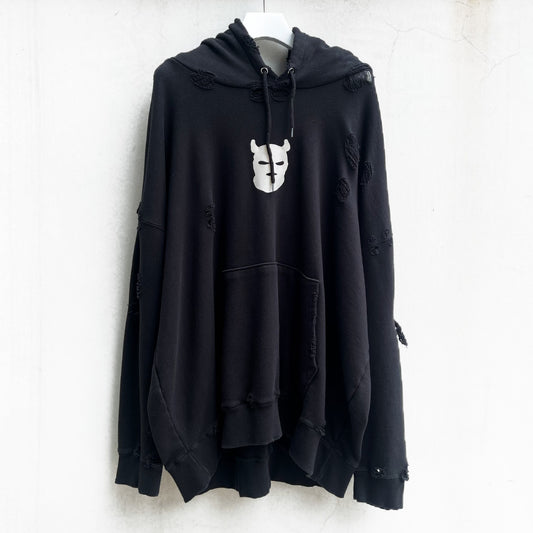 MELTED DAMAGE HOODIE / REFLECTED CHARACTER / BLACK / リフレクタープリントダメージフーディー