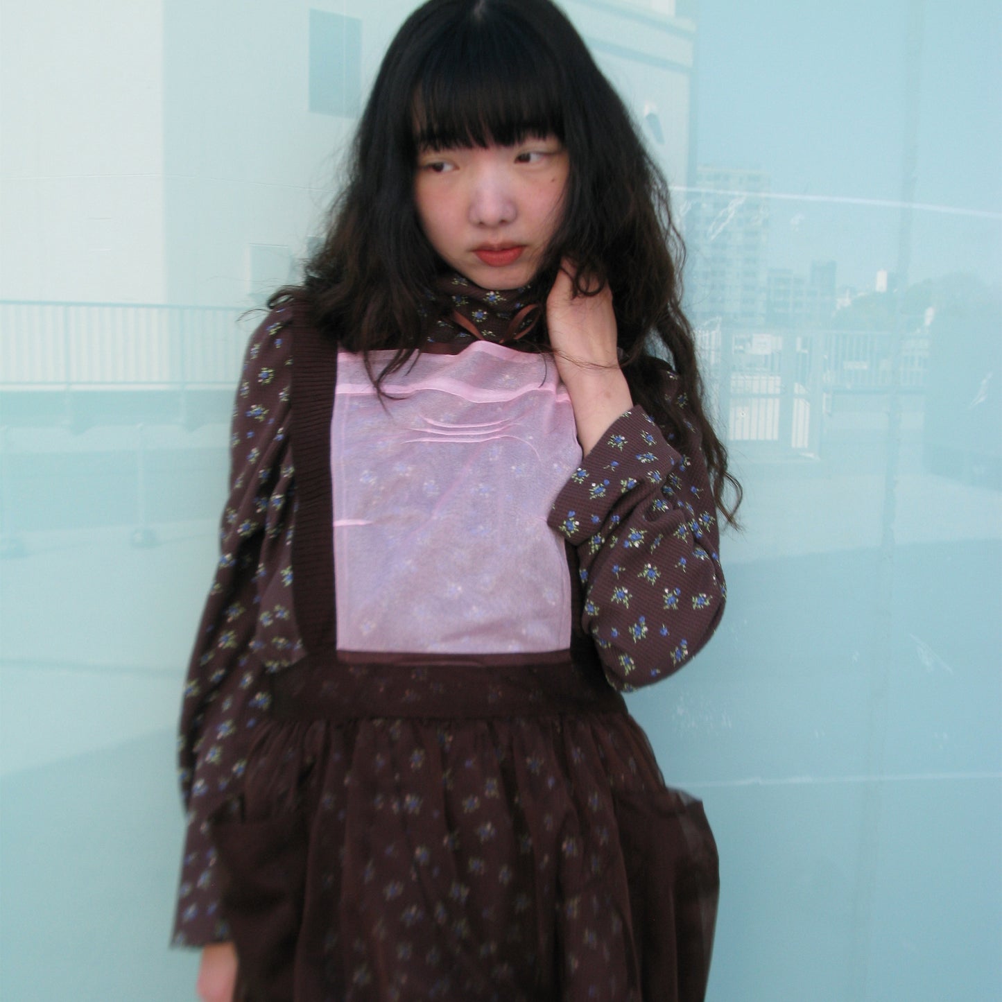 LITTLE NANA'S DRESS / BROWN / フラワーパターンギャザーミニドレス