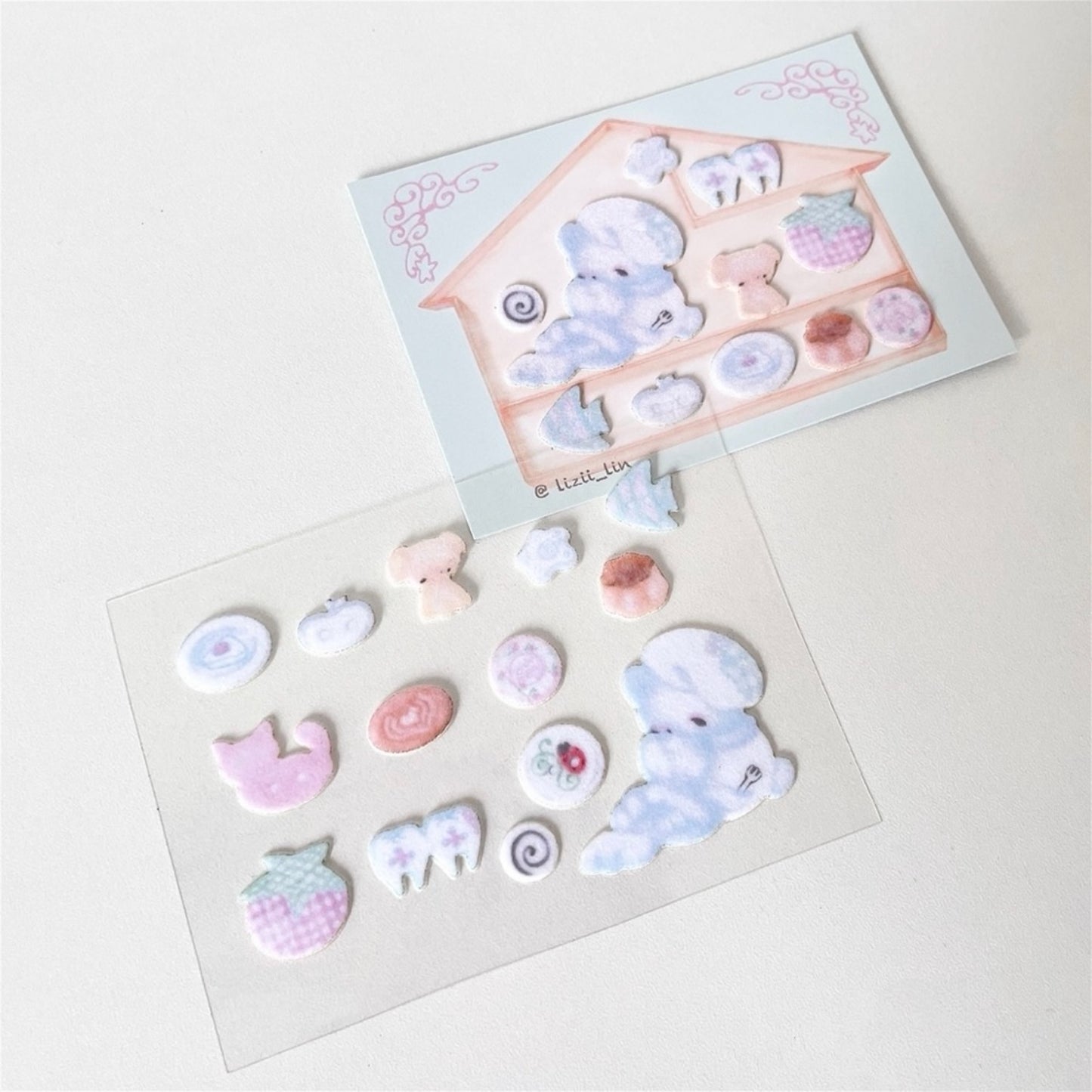 【lizilin】Button House Flocked 3D Sticker / ステッカー