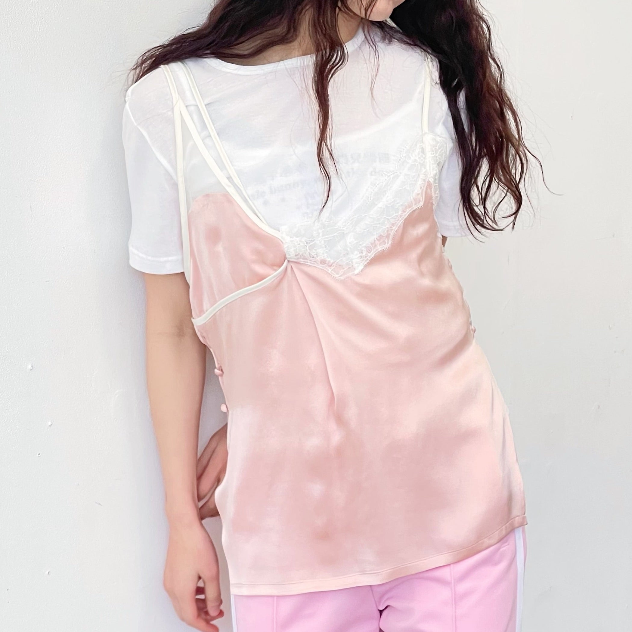 sunday&monday top / pink × white lace / ドッキングレース