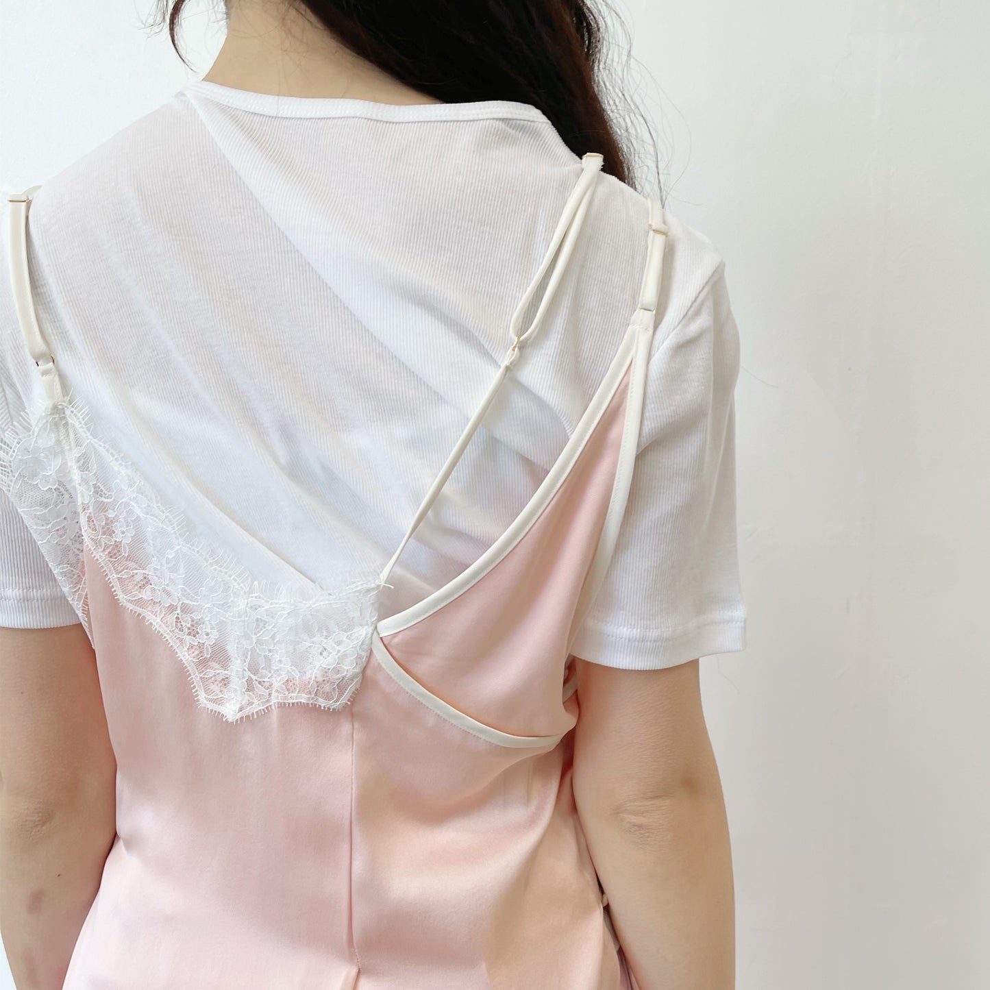 sunday&monday top / pink × white lace / ドッキングレースキャミソール