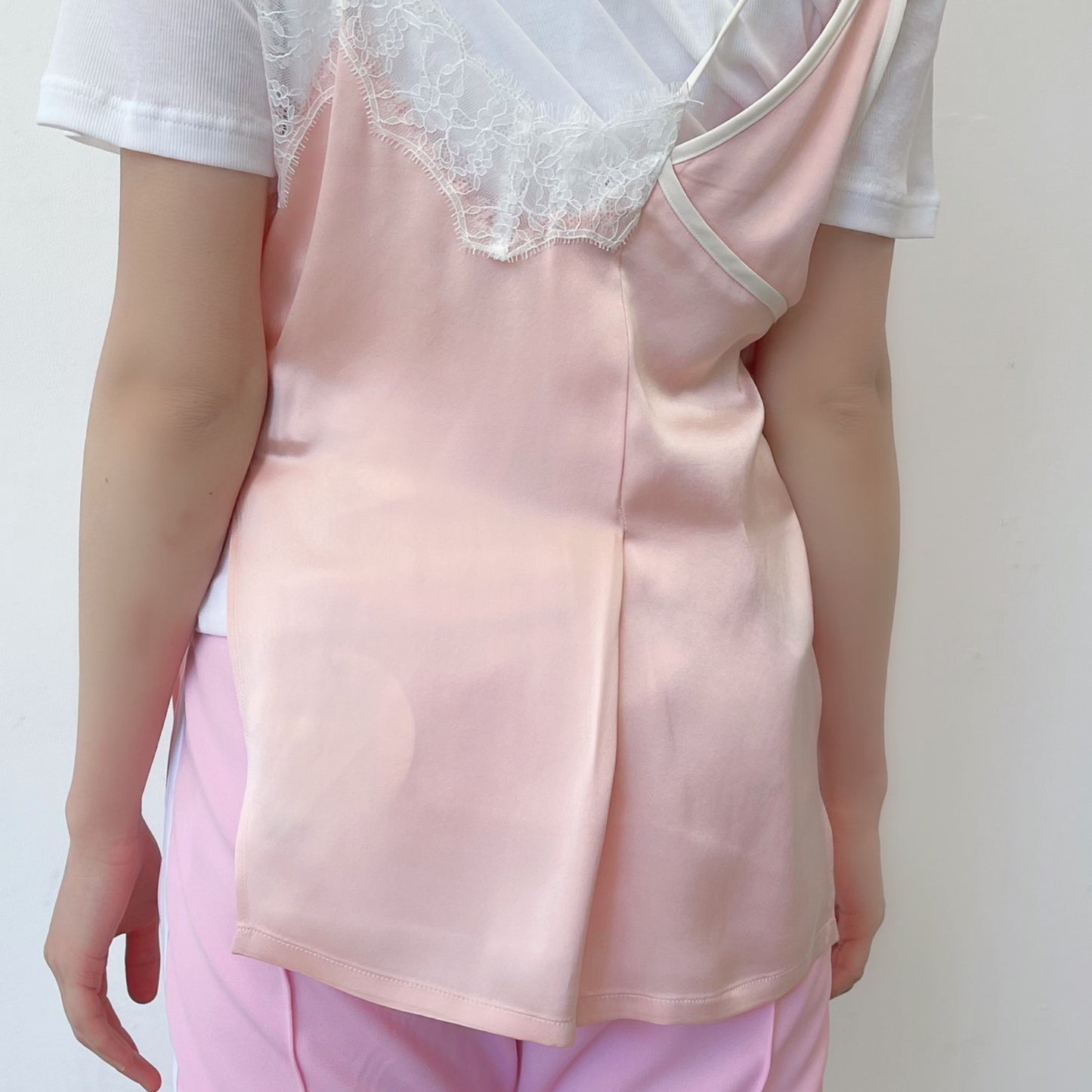 sunday&monday top / pink × white lace / ドッキングレースキャミソール