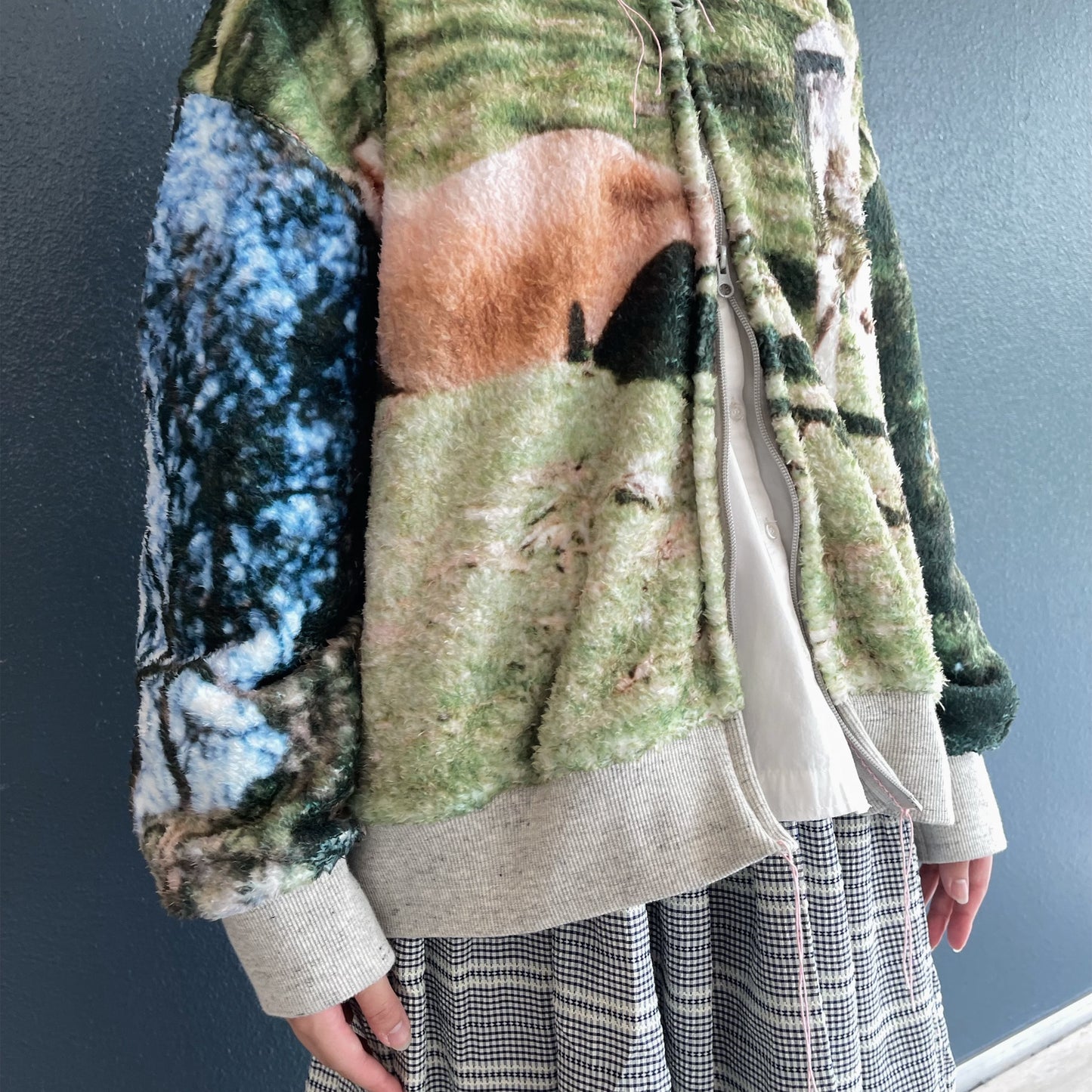 boa print zip-up parka / カンガルー / ボアプリントジップパーカー