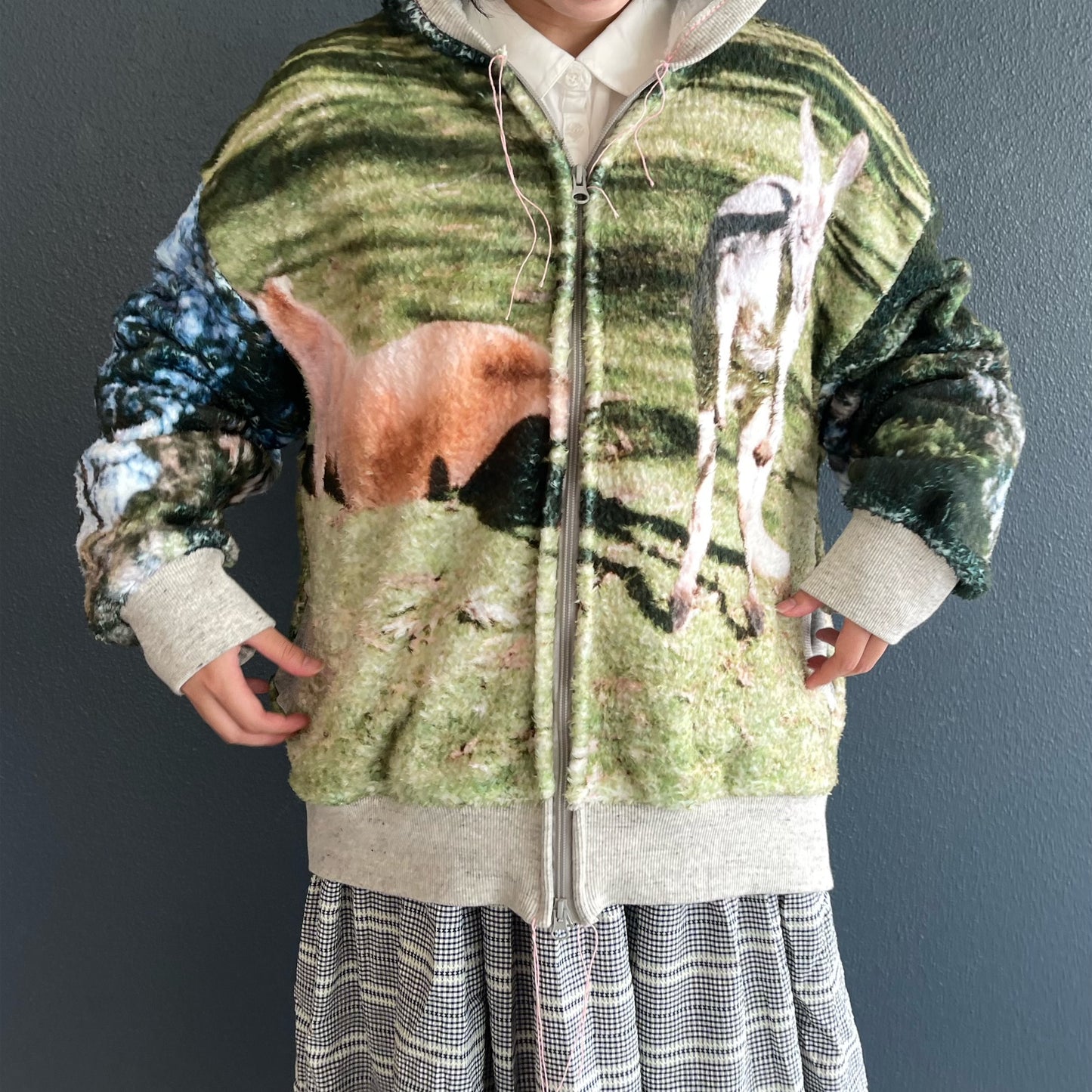boa print zip-up parka / カンガルー / ボアプリントジップパーカー