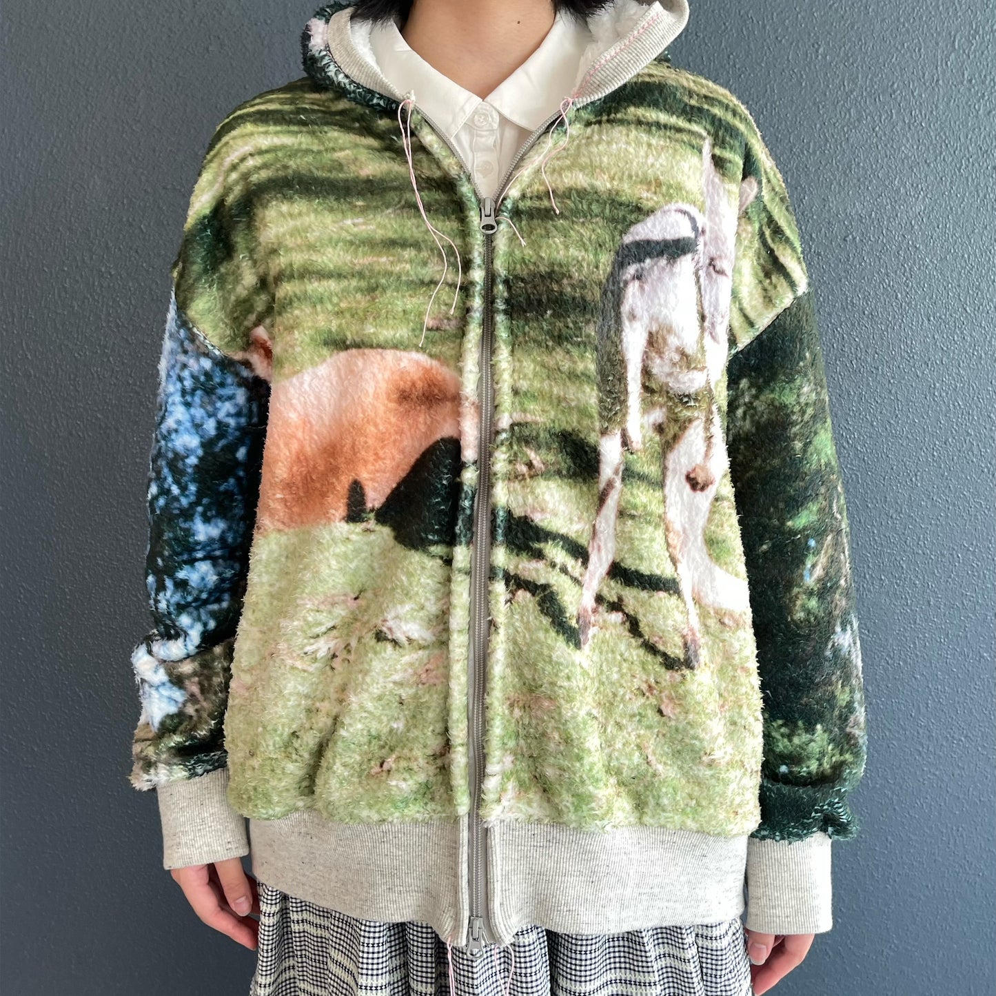 boa print zip-up parka / カンガルー / ボアプリントジップパーカー