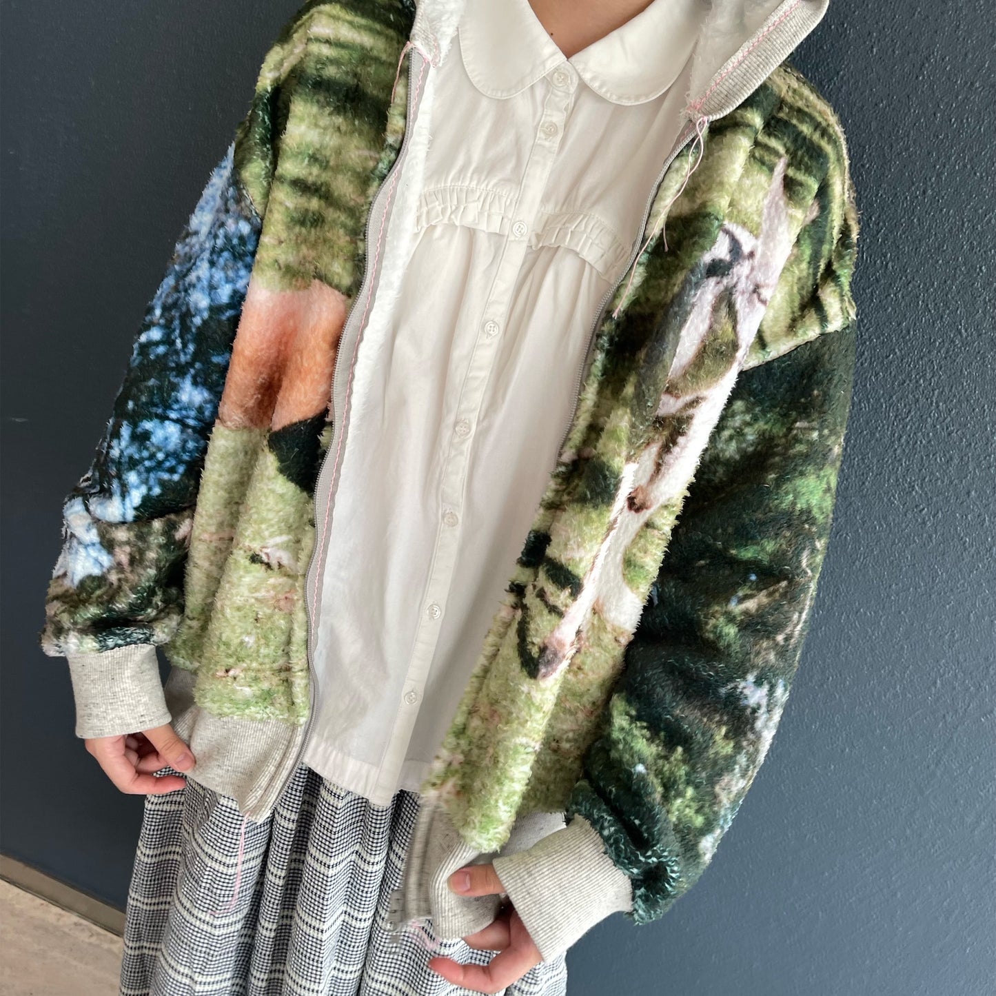 boa print zip-up parka / カンガルー / ボアプリントジップパーカー