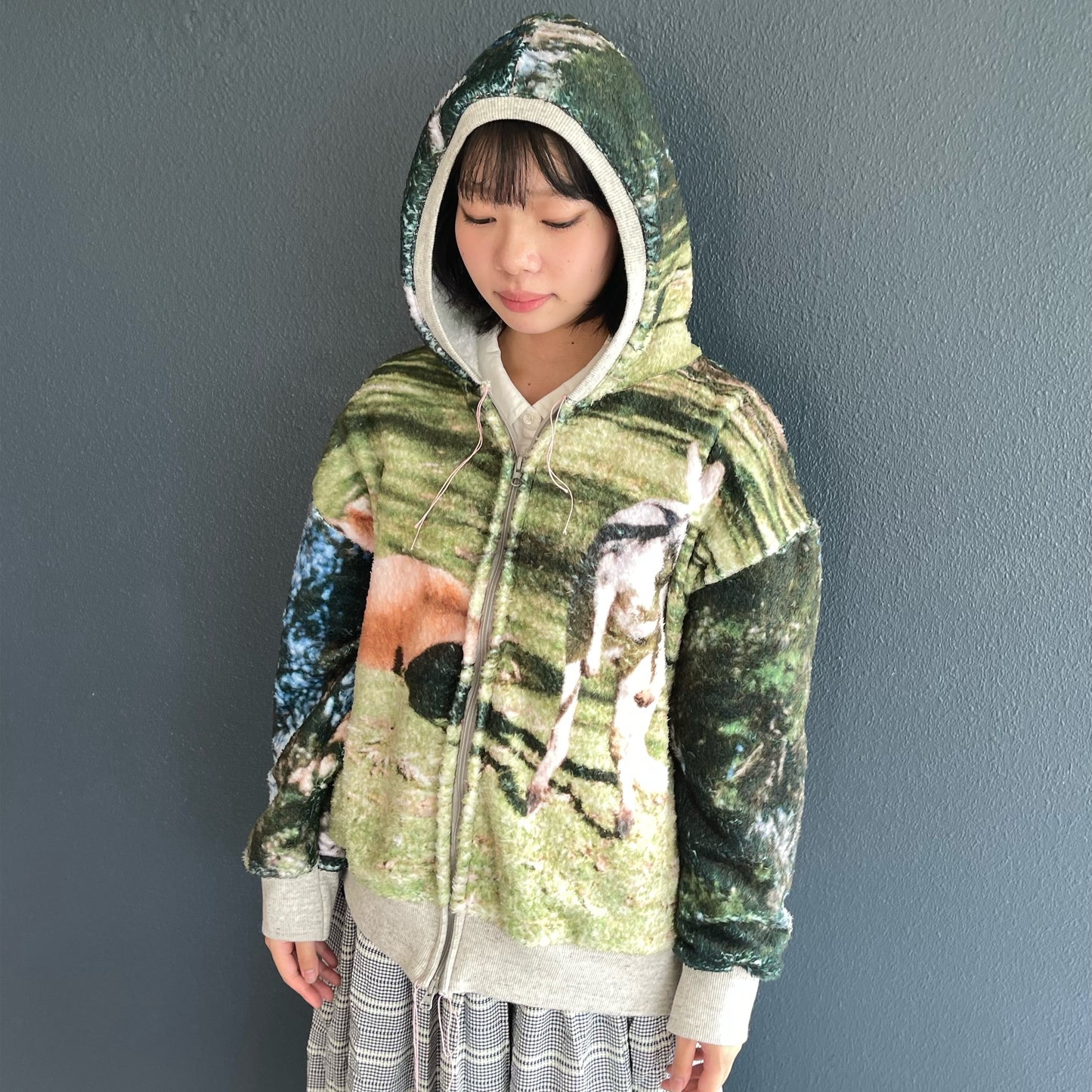 boa print zip-up parka / カンガルー / ボアプリントジップパーカー