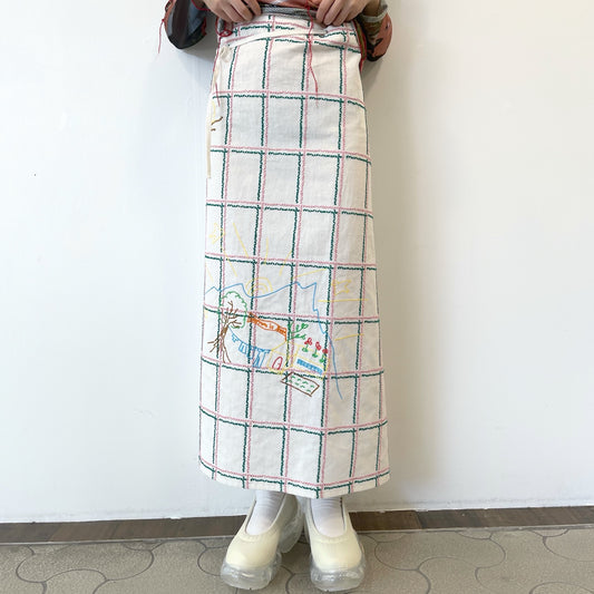 cross stitch skirt / white × pink × green / クロスステッチスカート