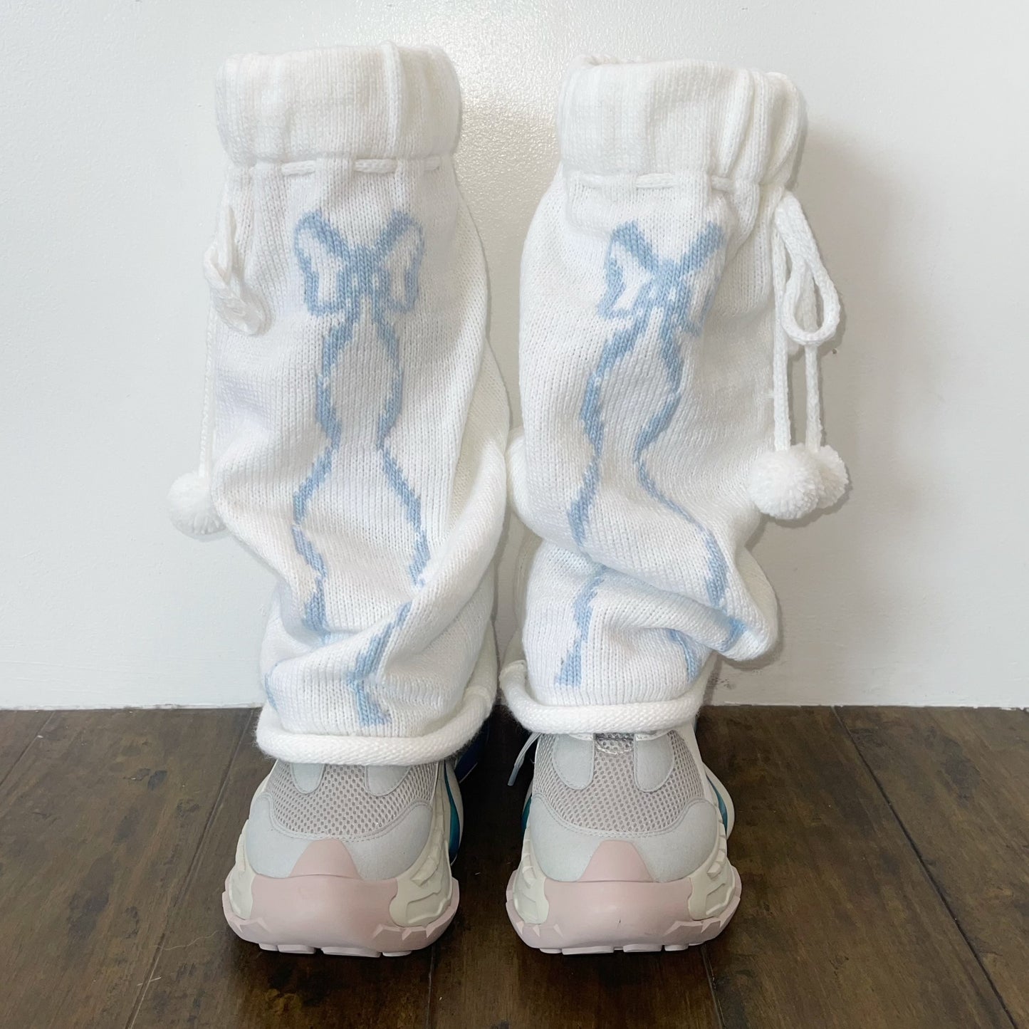 Ribbons leg warmer / White×Blue / リボンレッグウォーマー