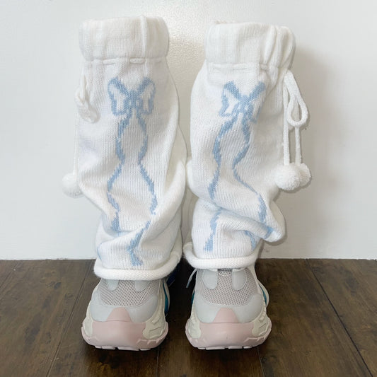 Ribbons leg warmer / White×Blue / リボンレッグウォーマー