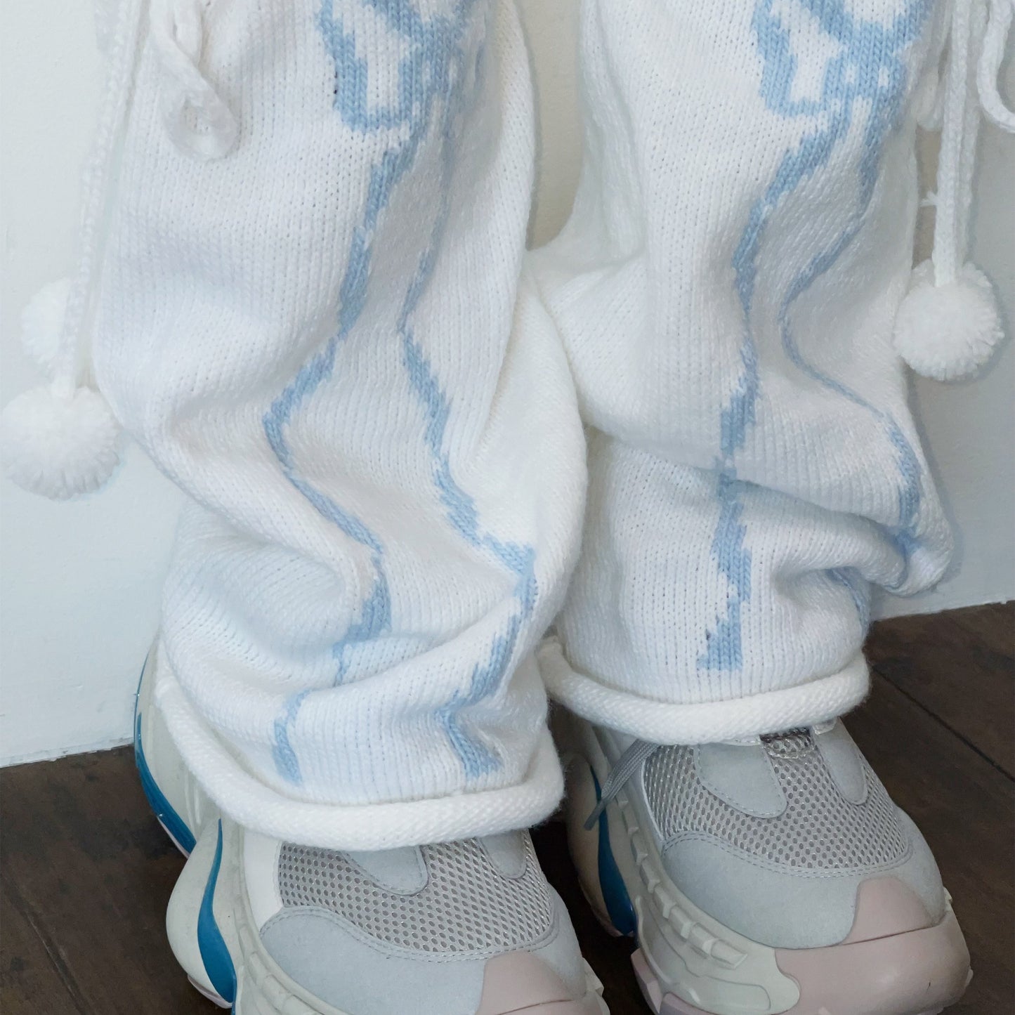 Ribbons leg warmer / White×Blue / リボンレッグウォーマー
