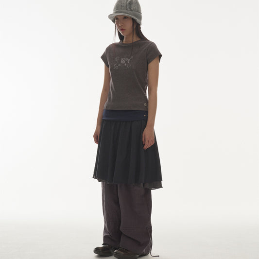 DOUBLE SHIRRING SKIRT / NAVY / ダブルシャーリングスカート