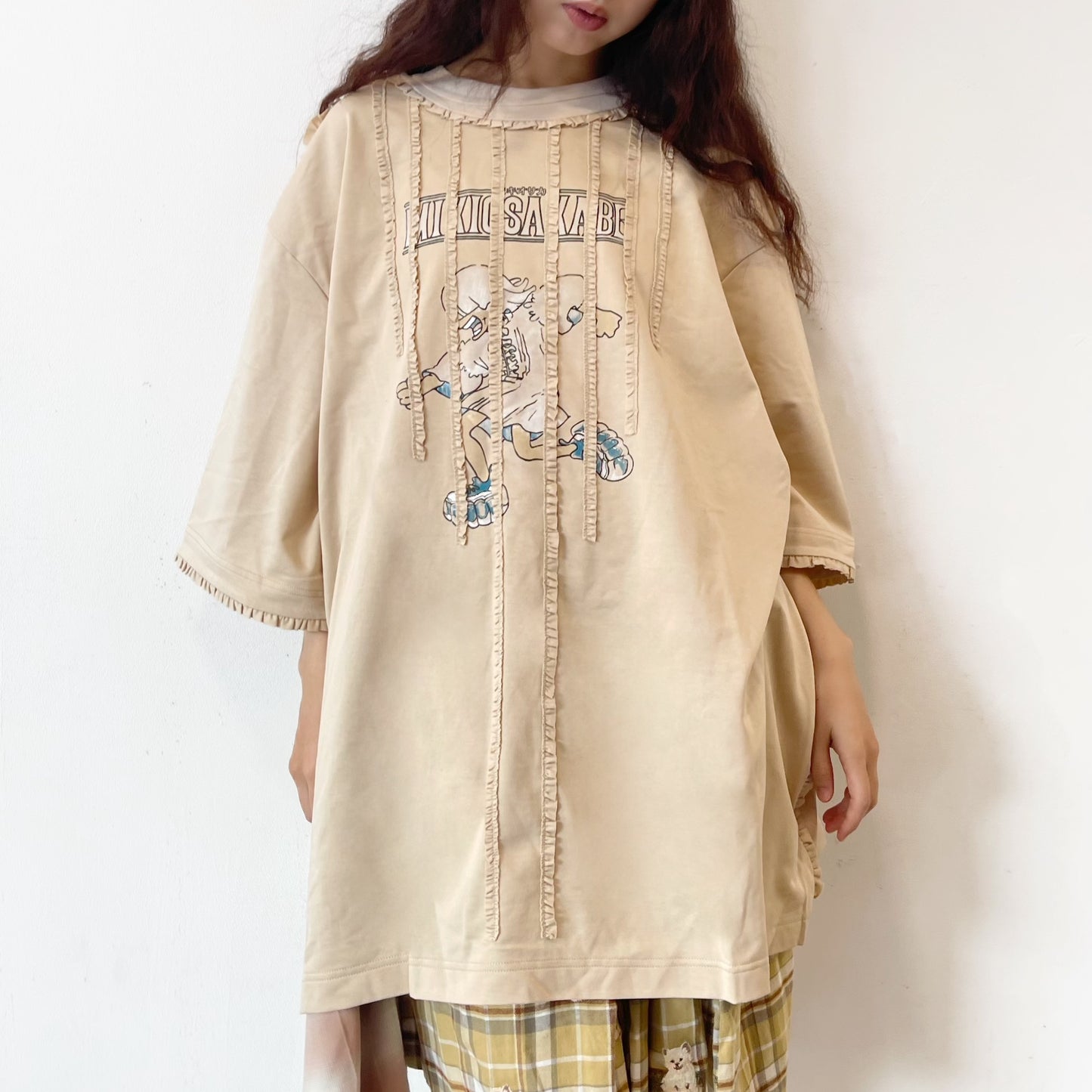 WASHED RUNNER T-SHIRT / BEIGE / ウォッシュ加工フリルTシャツ